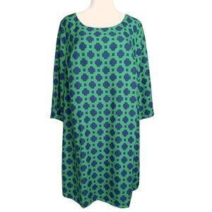 ISAAC MIZRAHI LIVE Dress 1X Green Blue Geometric Career Office Event Dressy Work